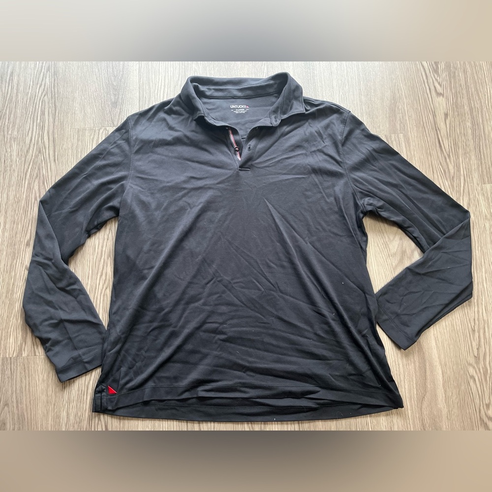 Untuckit Mens XL Damaschino Long Sleeve Black Polo 100% Cotton Regular Fit